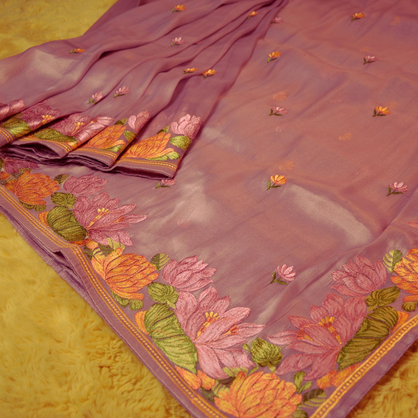 Lavender tissue lotus embroidery saree