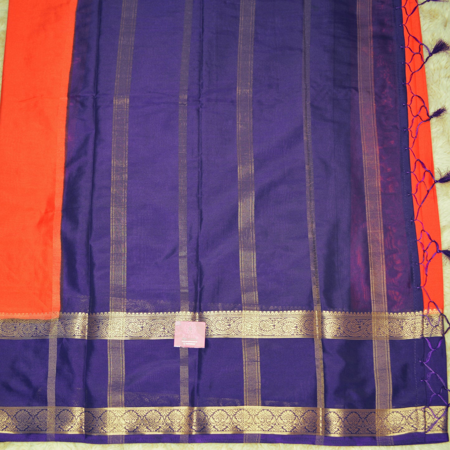 ORANGE semi mysore crepe saree with bentex border.