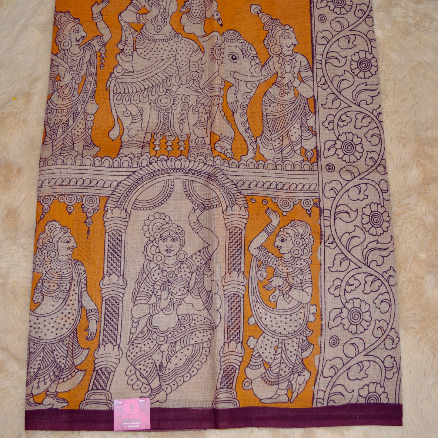Yellow kota cotton kalamkari saree