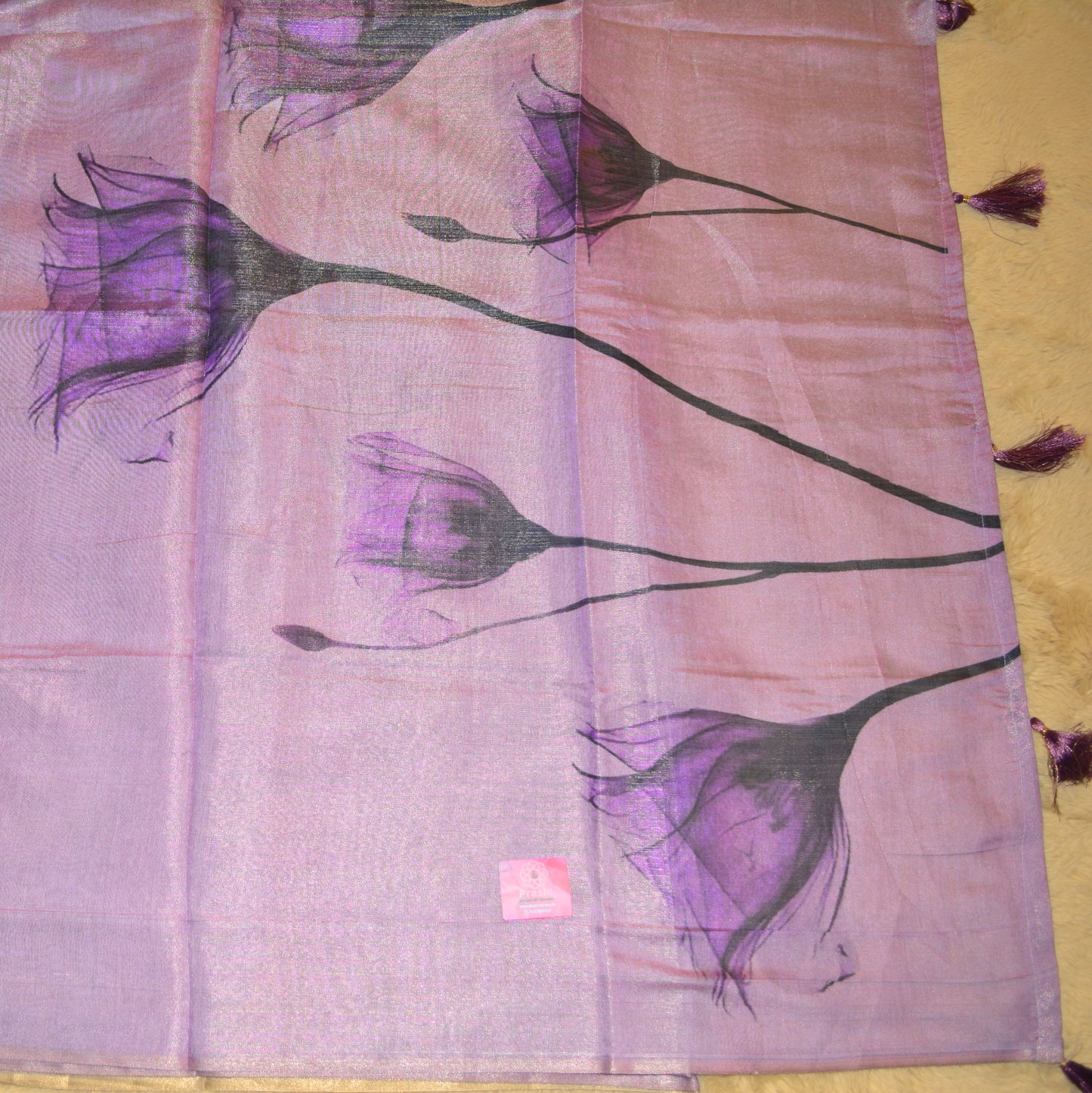 Lavender soft tissue saree