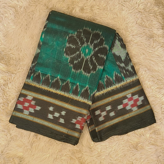 Bottle green manibanbandha Handloom ikkat cotton saree