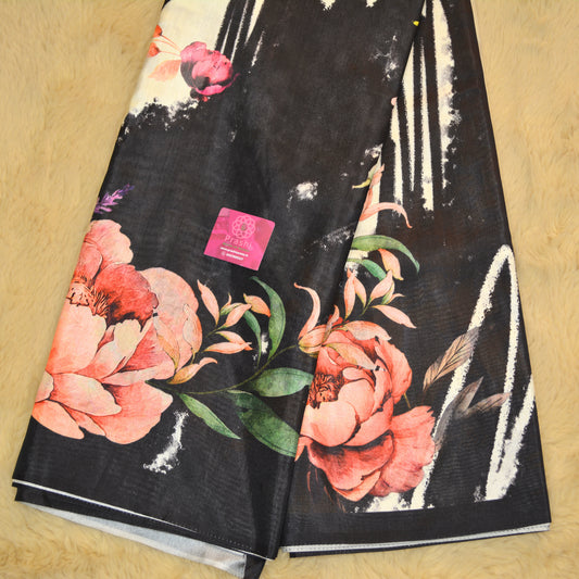 Half-white with black contrast canon silk saree