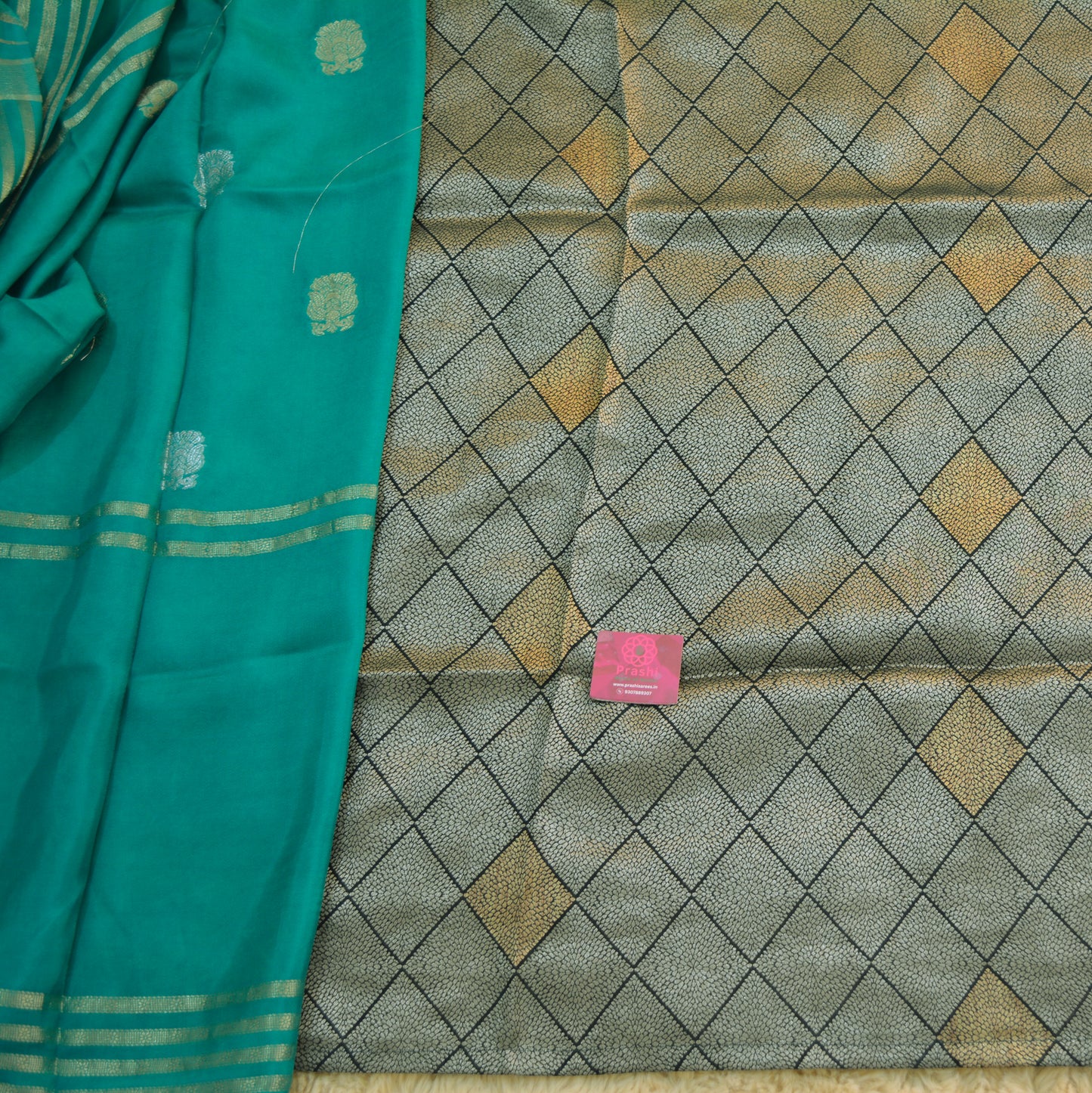Rama green pure viscose crepe butta saree