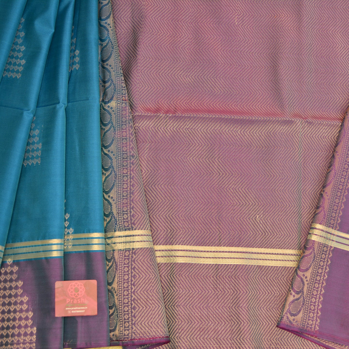 BLUE semi silk temple butta saree
