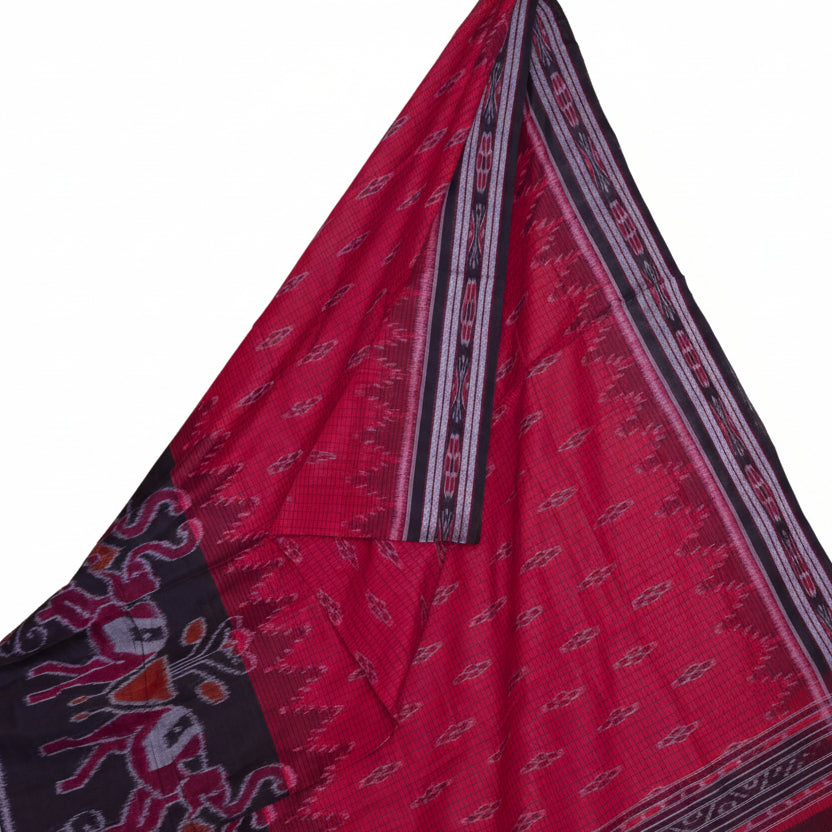 Red triple layer sabalpuri handloom saree
