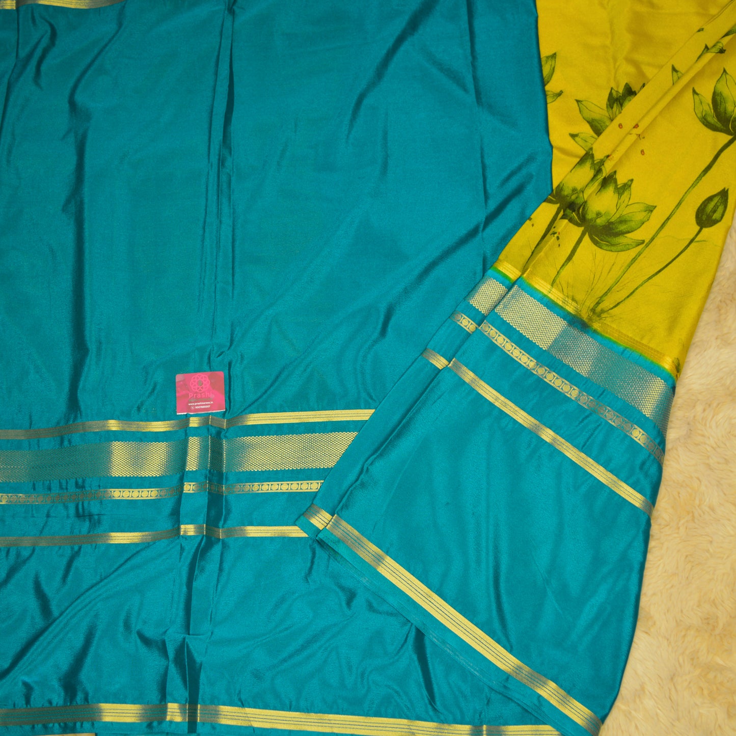 Lemon yellow semi mysore crepe Kalamkari saree
