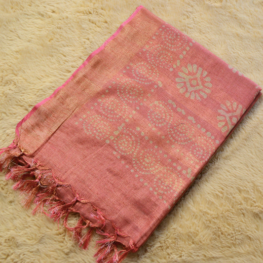 Pink moonga silk batik printed saree