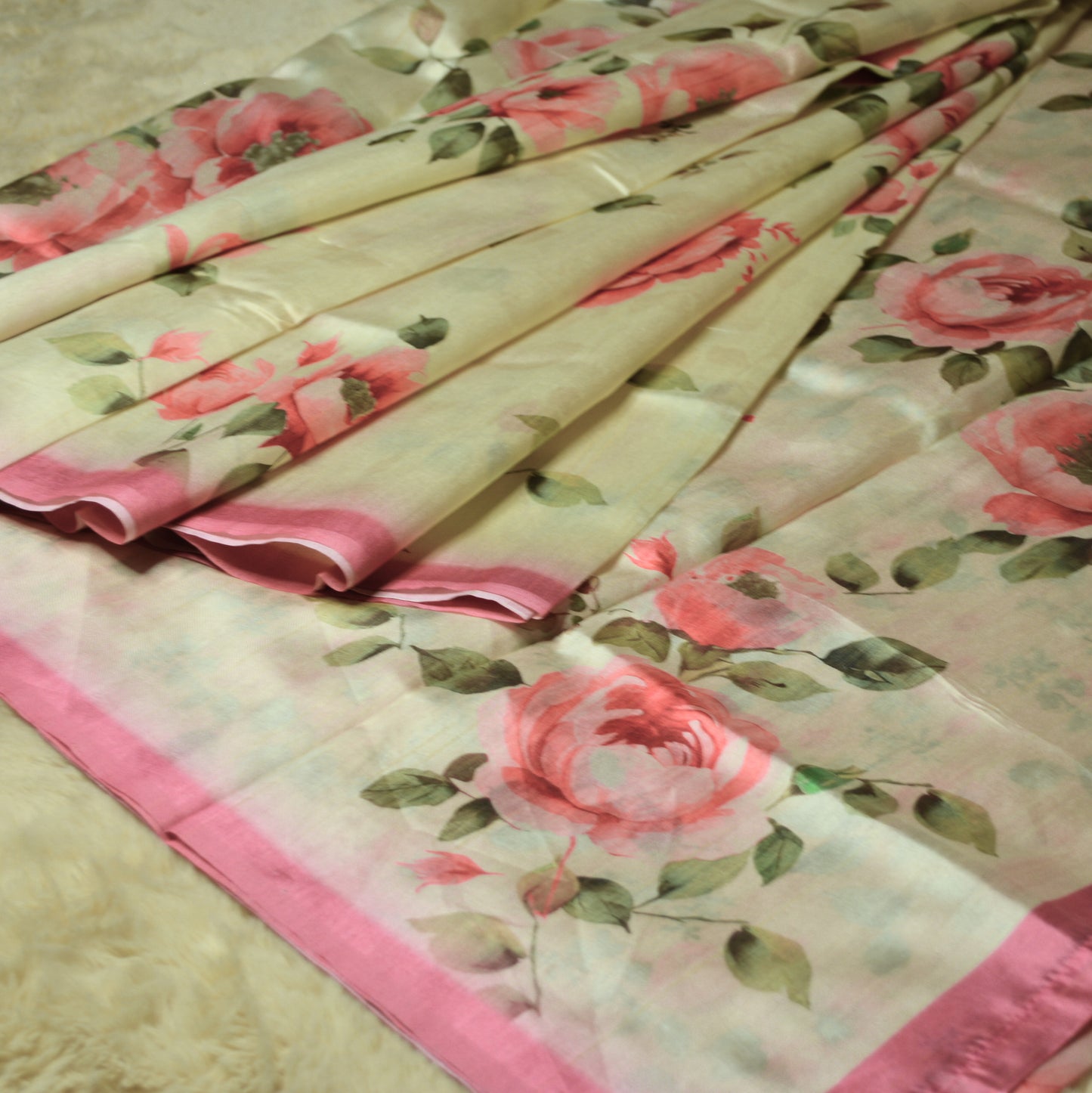 Half white with pink tussar silk saree