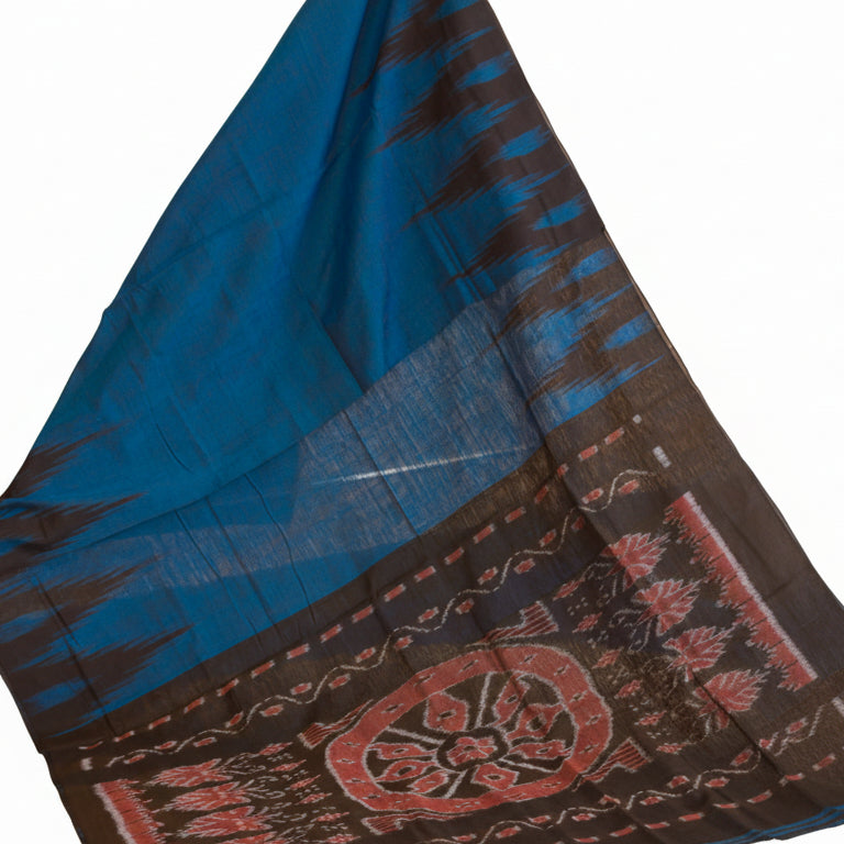 Peacock blue Handloom manibanbandha ikkat cotton saree