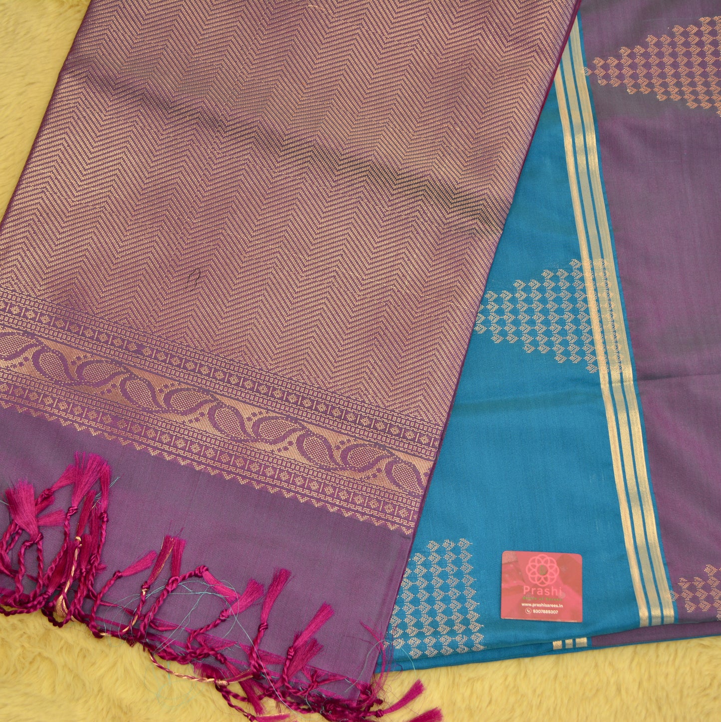 BLUE semi silk temple butta saree