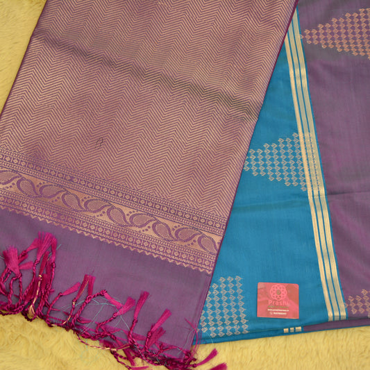 BLUE semi silk temple butta saree