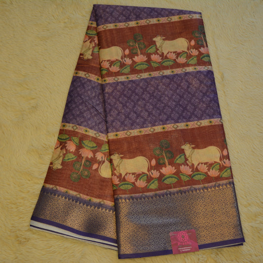 Purple cotton blend kalamkari saree