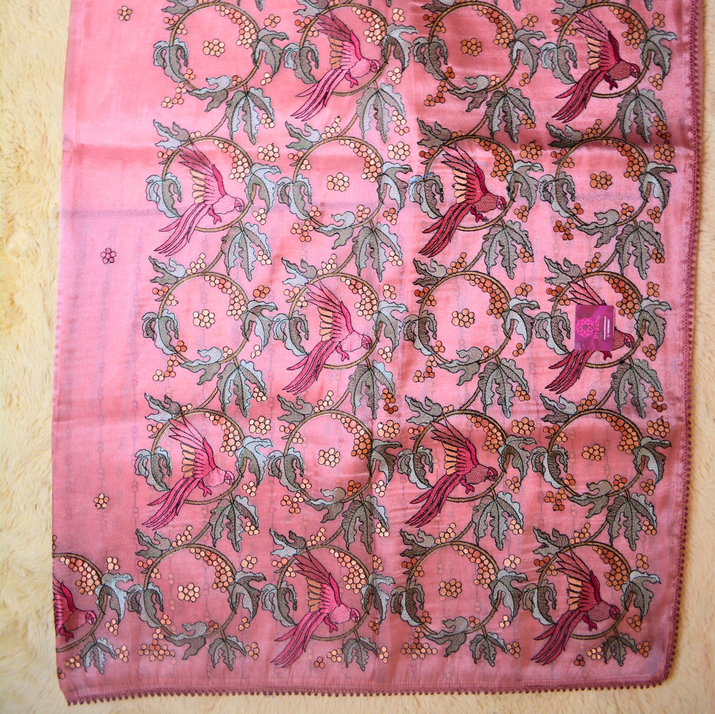 Peach pink tissue embroidery saree