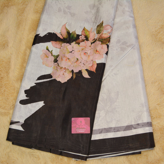 Half-white with black contrast canon silk saree