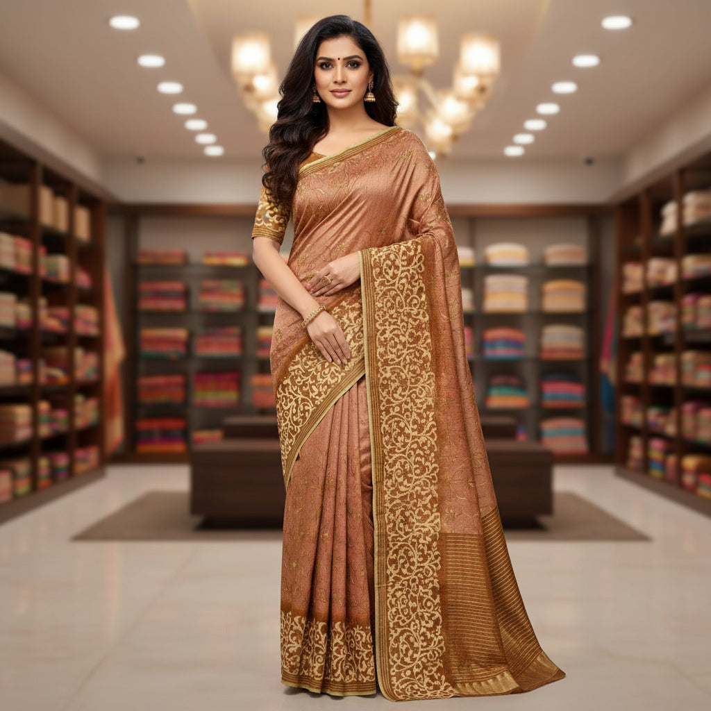 Pastel lavender soft tussar embroidery saree
