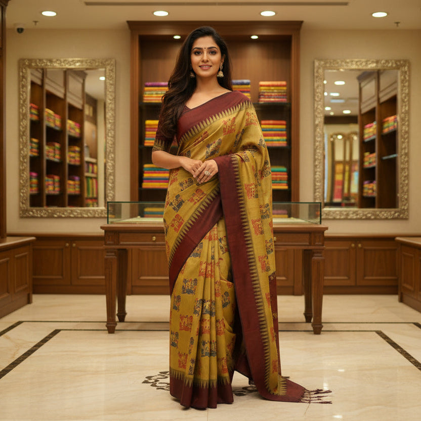 Sand colour kalyani cotton digital print saree