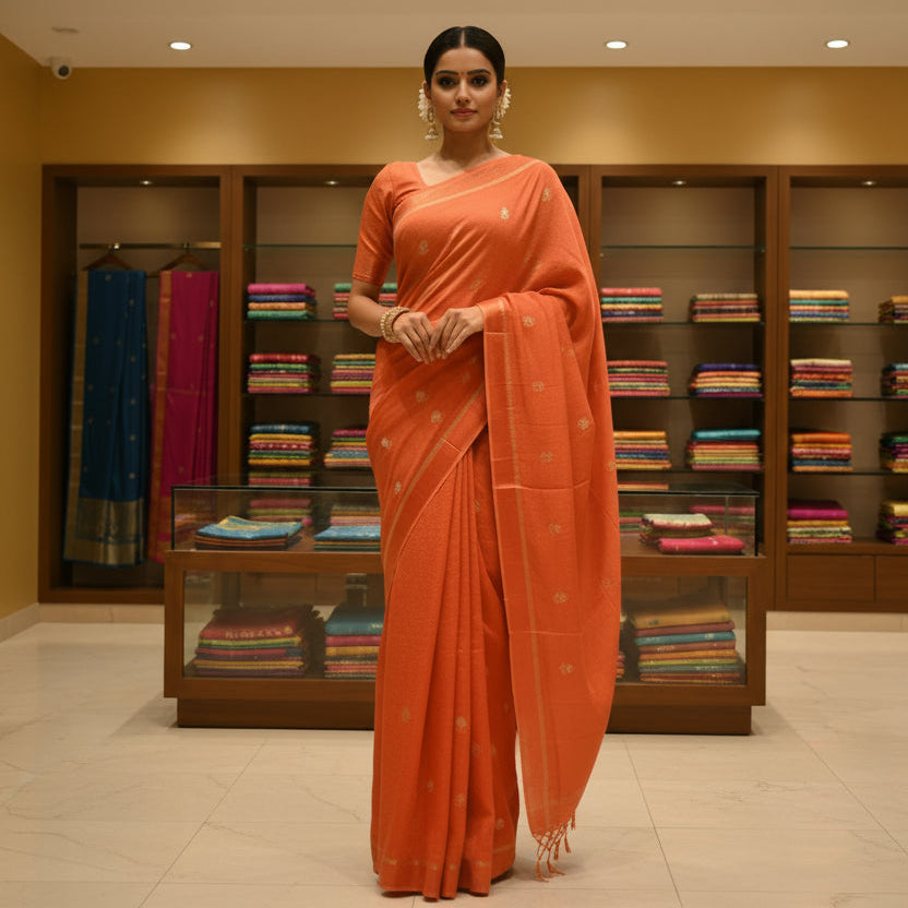 Rust orange khadi viscose saree