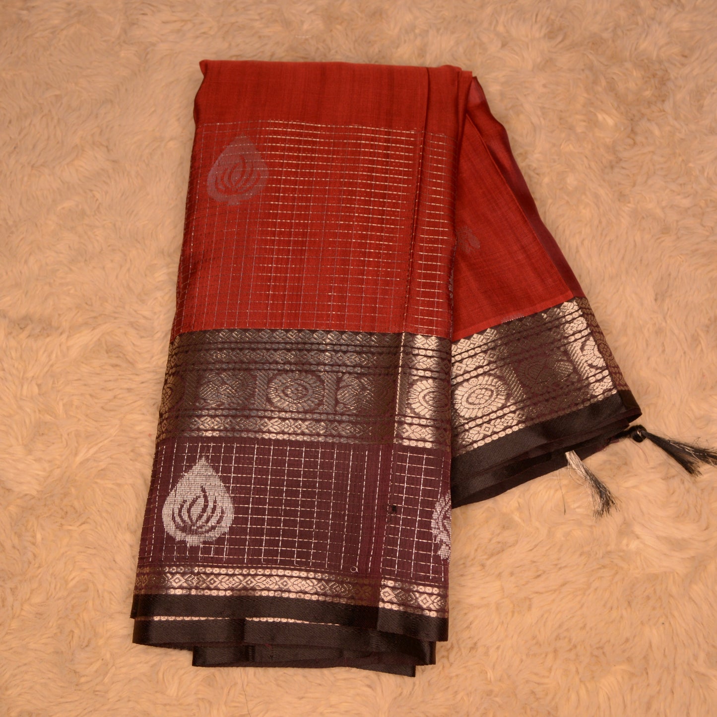 Brick red pure mangalagiri pattu saree