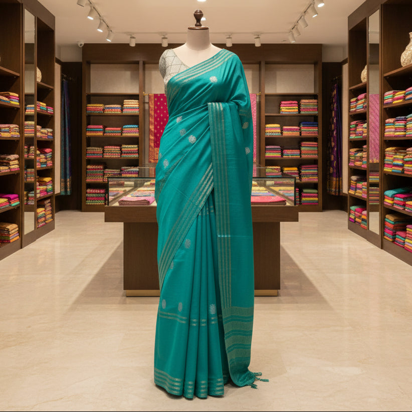 Rama green pure viscose crepe butta saree