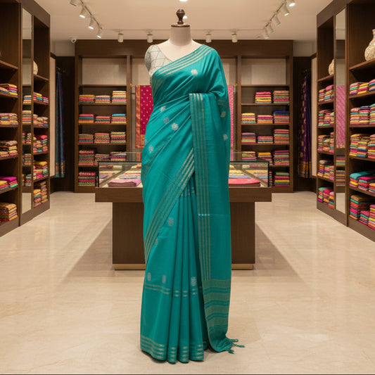 Rama green pure viscose crepe butta saree