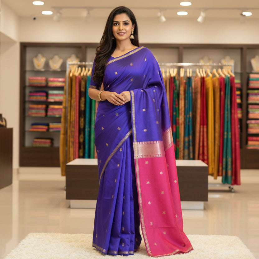 Purple maheshwari silk cotton saree