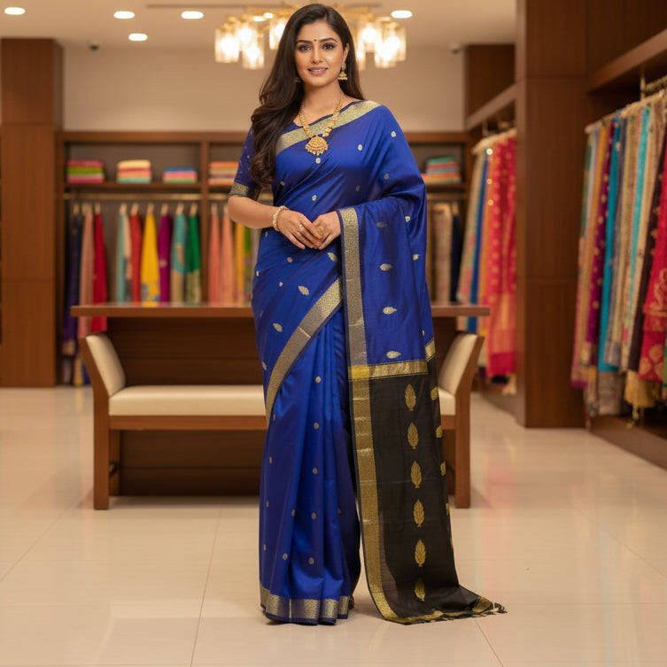 blue and black maheshwari cotton saree