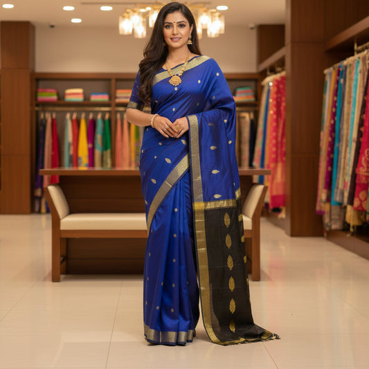 blue and black maheshwari cotton saree