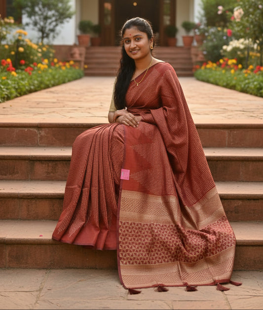 Brown colour semi silk saree