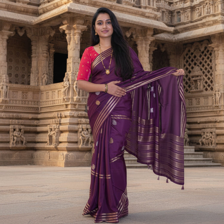 Wine colour pure viscose crepe saree