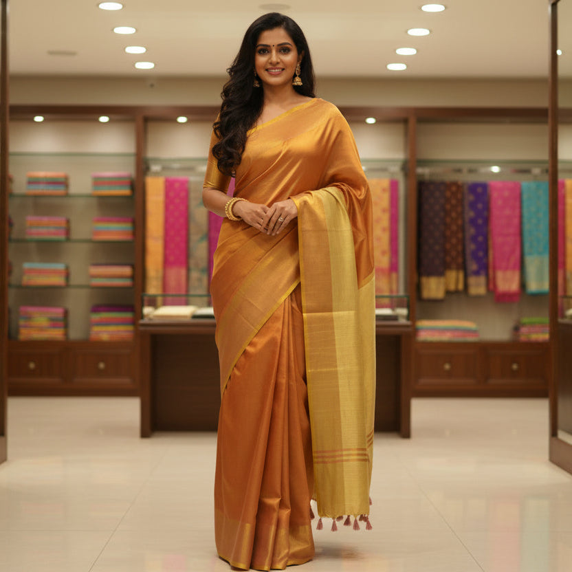 Rust orange khadi tissue saree
