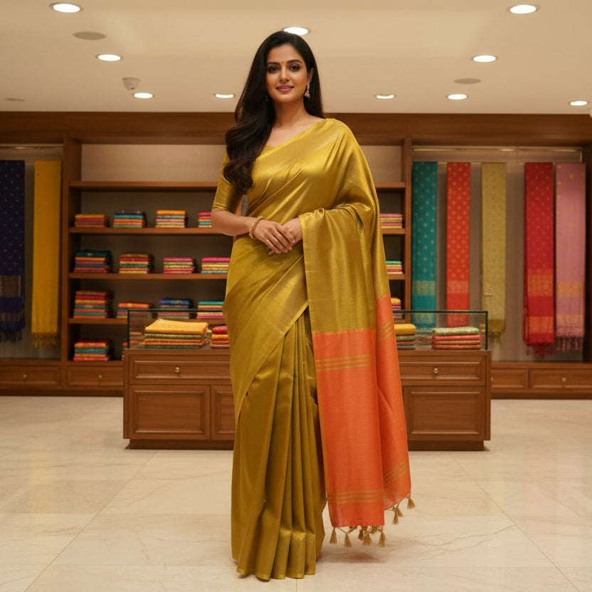 Gold colour khadi tissue saree