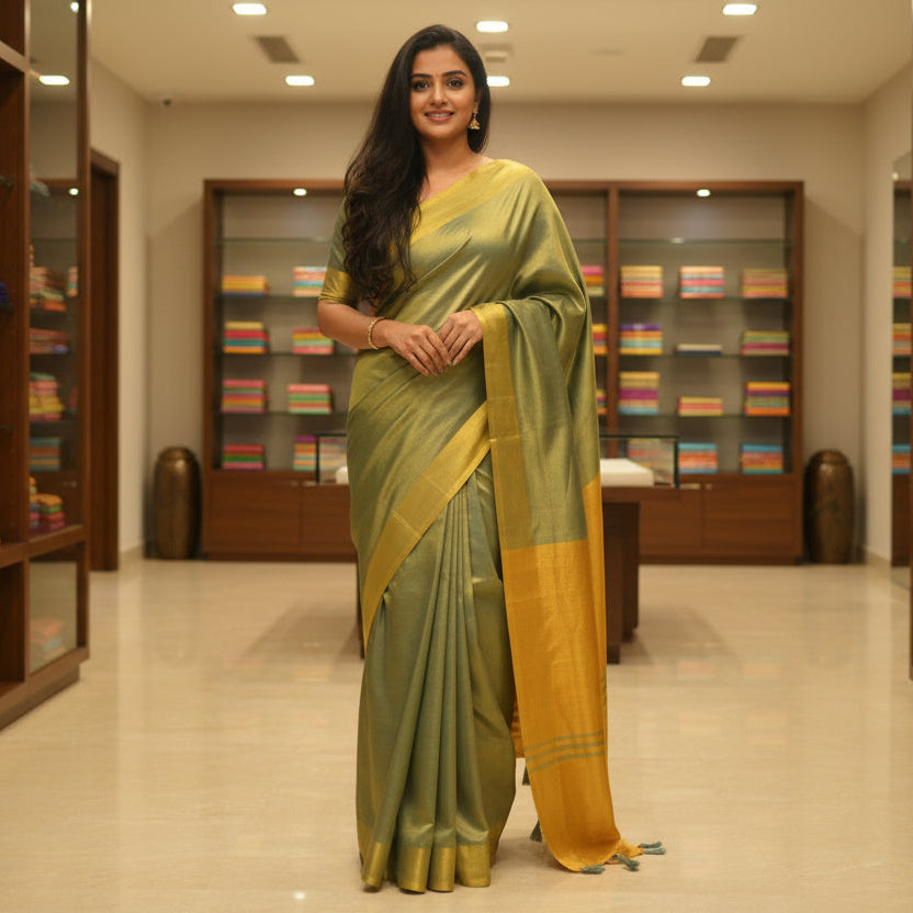 Blue khadi tissue saree