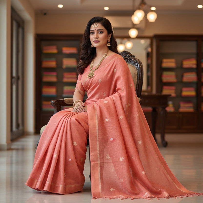 Peach khadi viscose saree