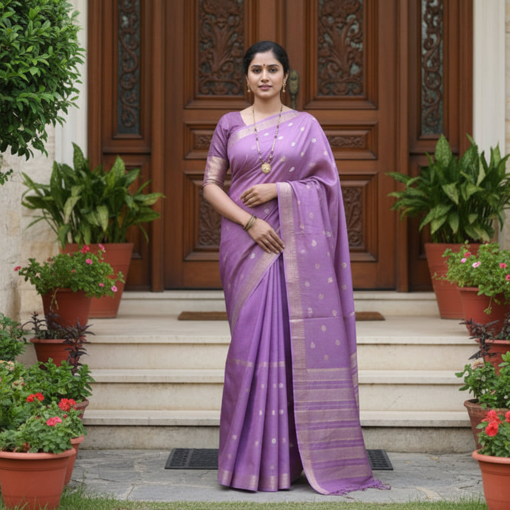 Lavender viscose crepe saree