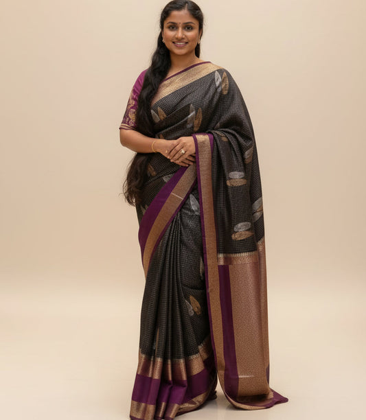 Navy blue and purple viscose georgette saree