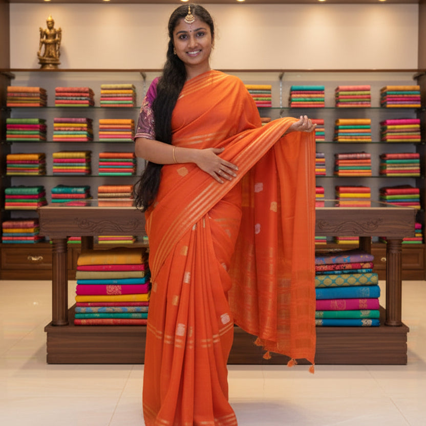 Orange pure viscose crepe saree