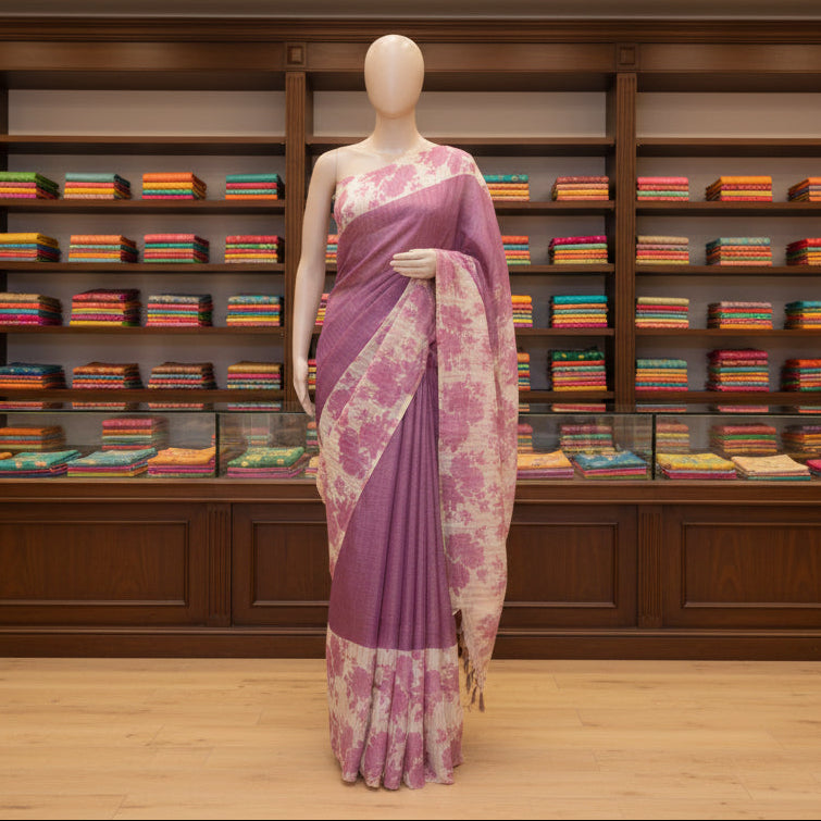 purple tissue floral border saree