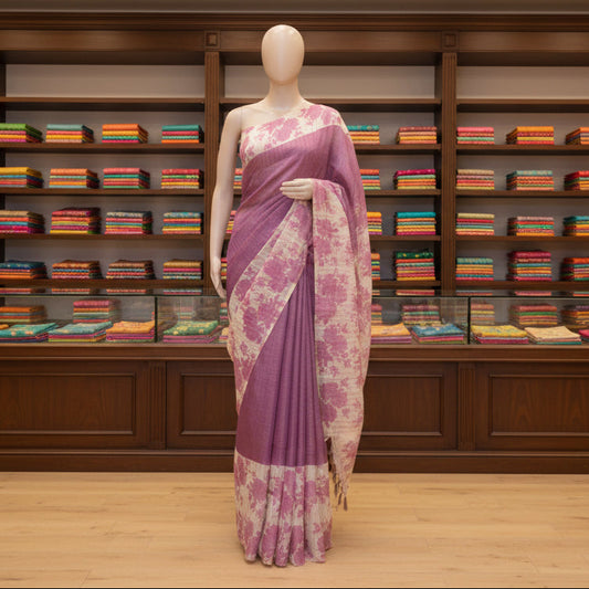 purple tissue floral border saree