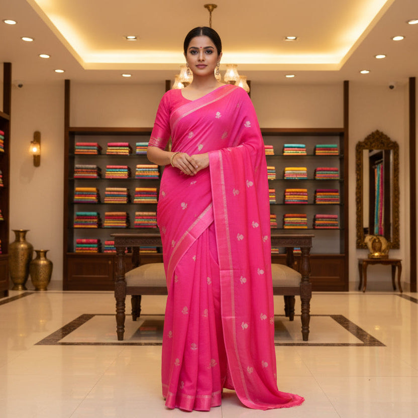 Pink khadi viscose saree