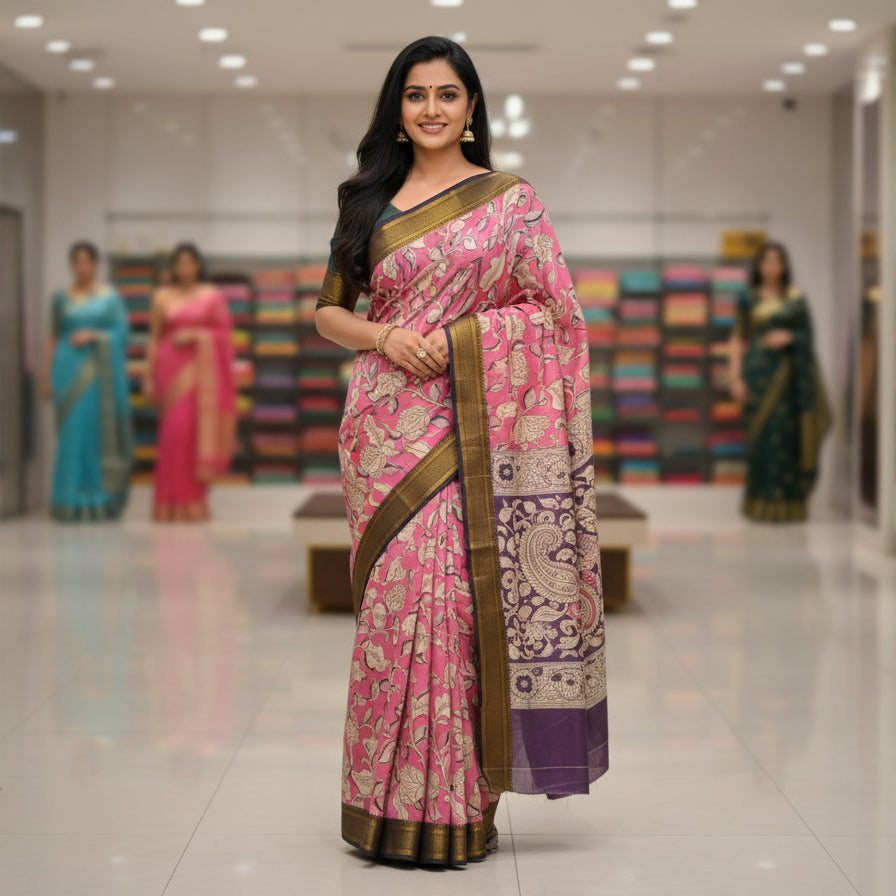 Baby pink and kalamkari silk saree