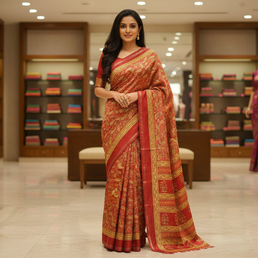 Maroon kosha silk muslin saree