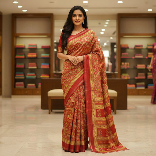 Maroon kosha silk muslin saree
