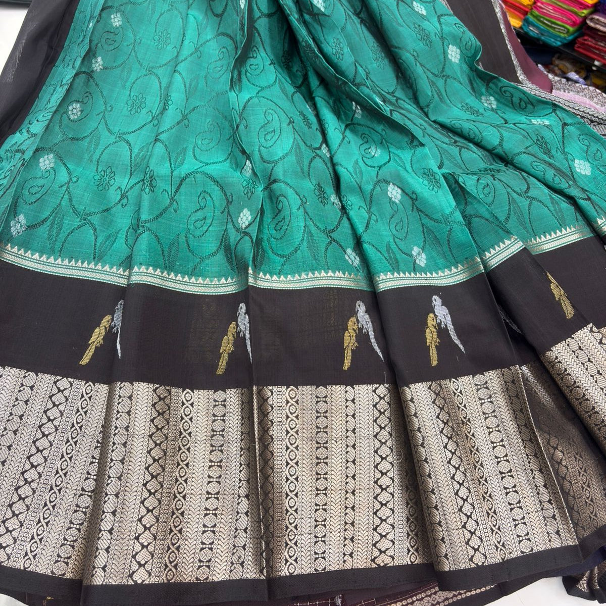 Teal blue pure mangalagiri pattu saree