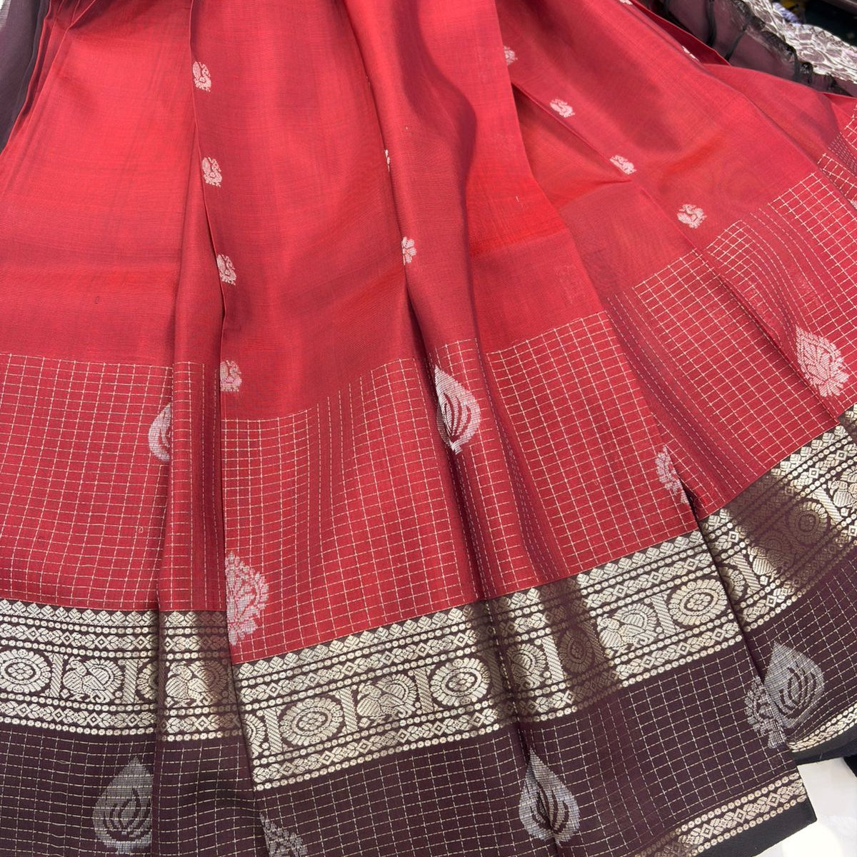 Brick red pure mangalagiri pattu saree