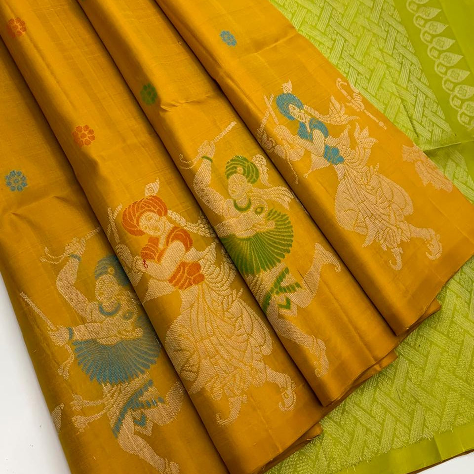 Yellow pure pattu handloom soft silk saree