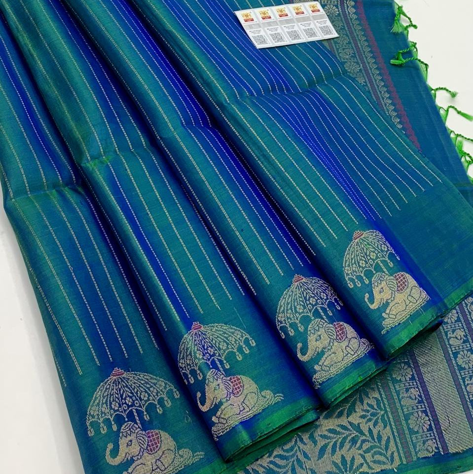 Peacock blue  pure pattu handloom silk saree