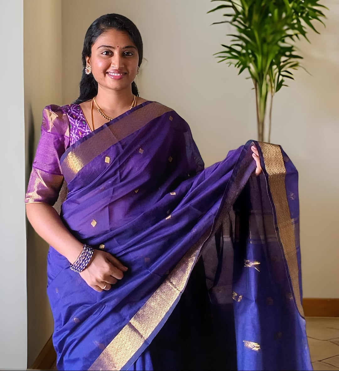 Purple maheshwari silk cotton saree