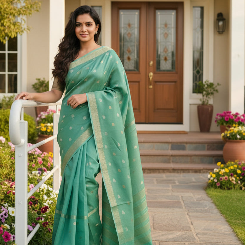 Pista green viscose crepe saree