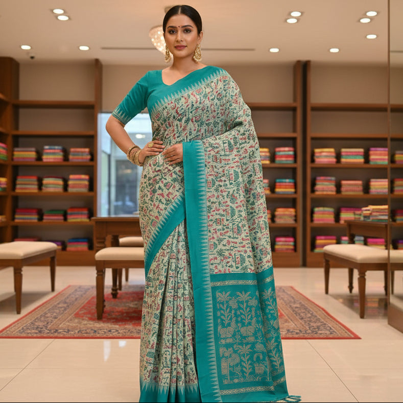 Grey printed kalyani  cotton saree