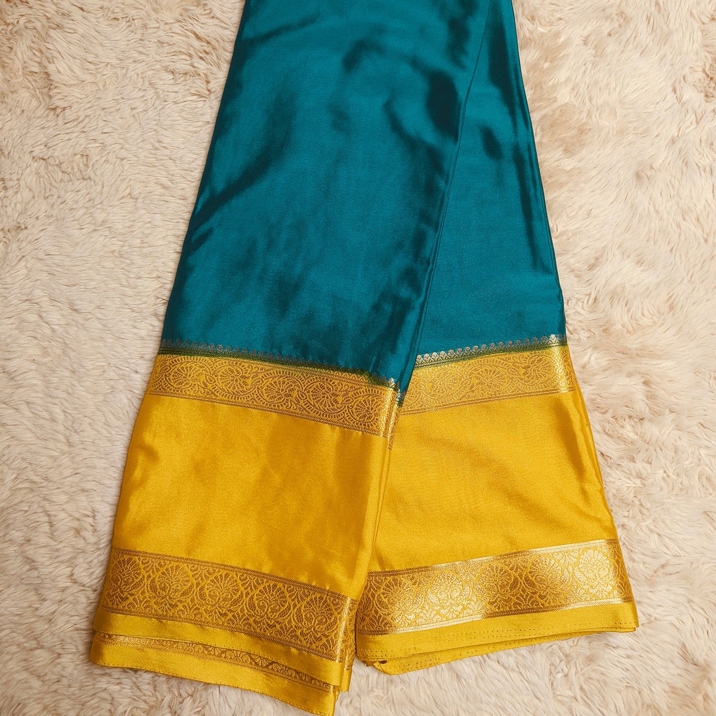 Rama blue semi mysore crepe bentex border